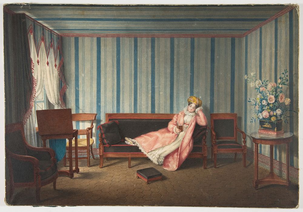 Woman in Pink Reclining on a Canape