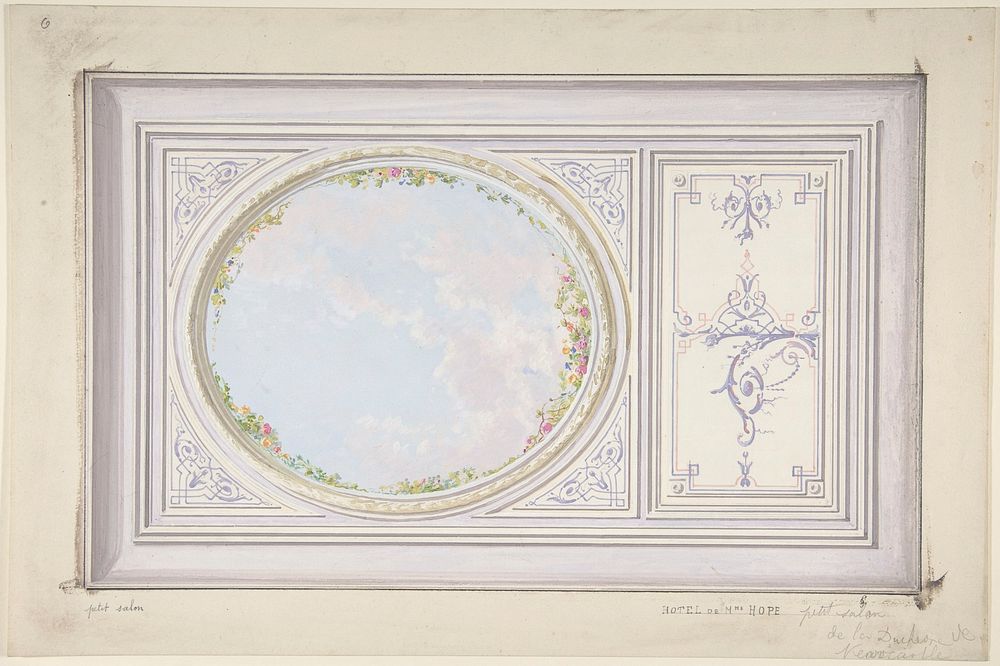 Ceiling Design for the "Petit Salon" of the Duchess of Newcastle, Hôtel Hope by Jules-Edmond-Charles Lachaise and Eugène…