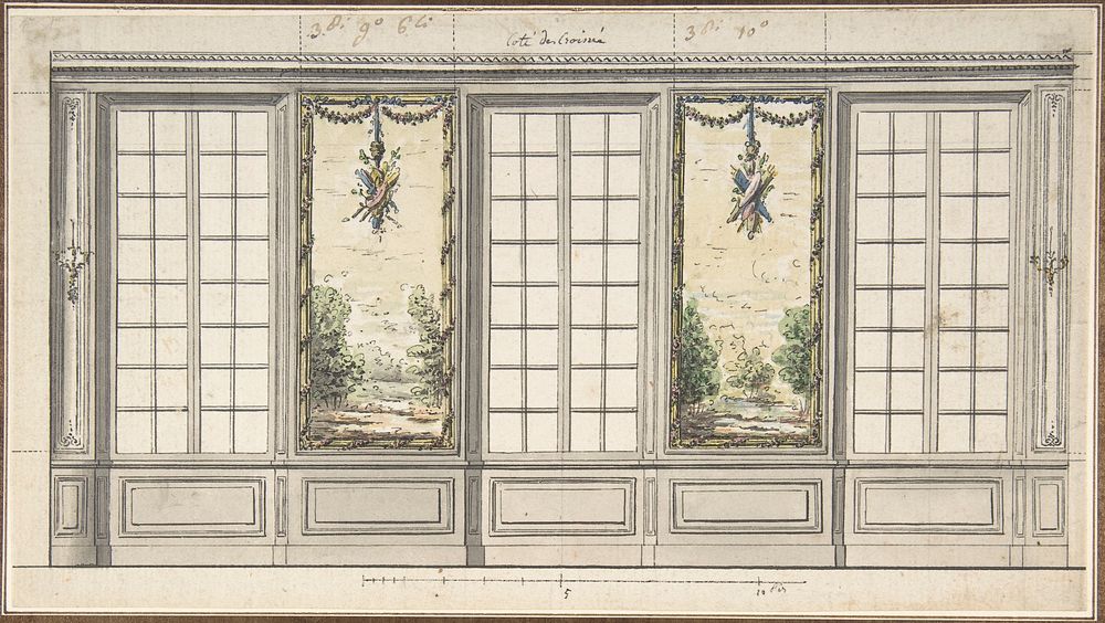 Design for a Windowed Wall with Decorative Panels, Anonymous, French, 19th century