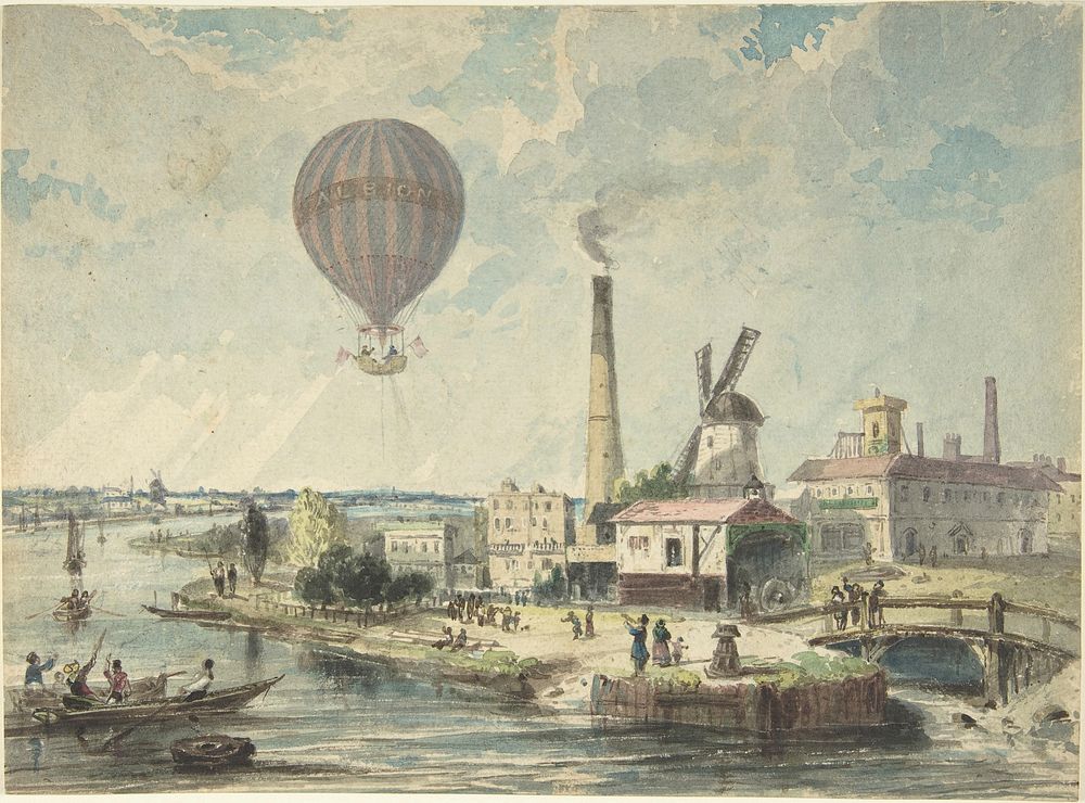 Mr. Green in the Albion Balloon, Having Ascended from Vauxhall Gardens, August 12,1842, Anonymous, British, 19th century