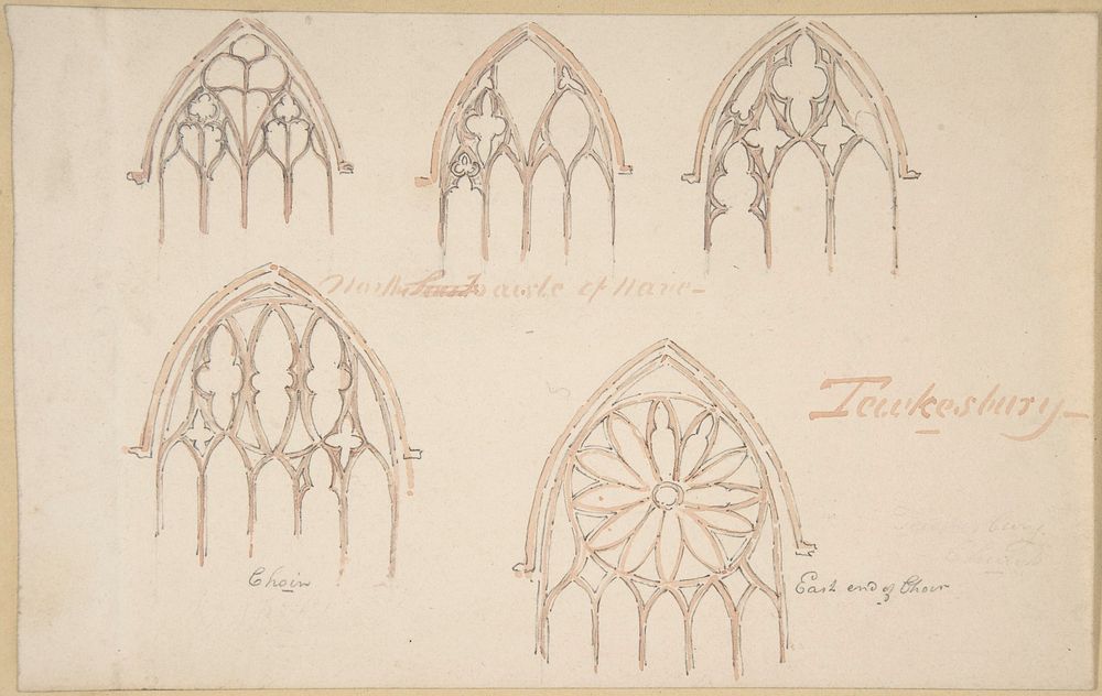 Gothic Window Traceries, Tewkesbury; Tomb (verso)