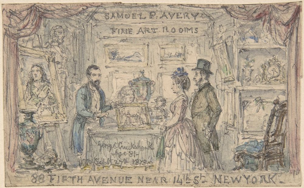 Design for Trade Card for Samuel P. Avery by George Cruikshank