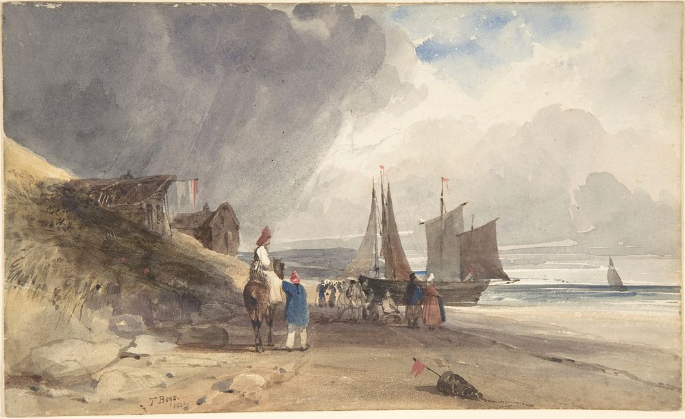 Figures on a Beach, Northern France by Thomas Shotter Boys