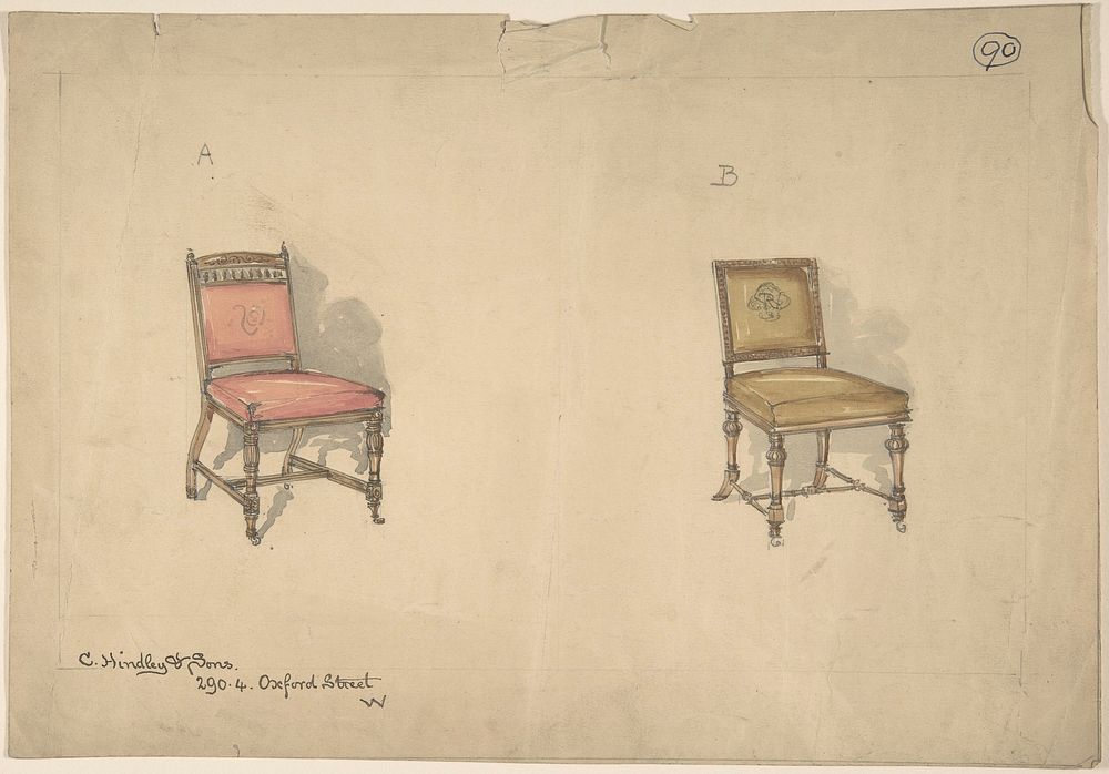 Designs for Two Chairs by Charles Hindley and Sons