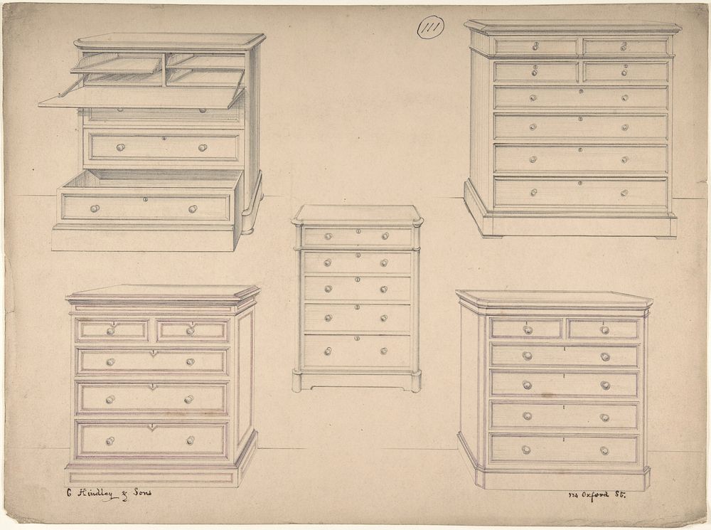 Designs for Chests of Drawers by Charles Hindley and Sons