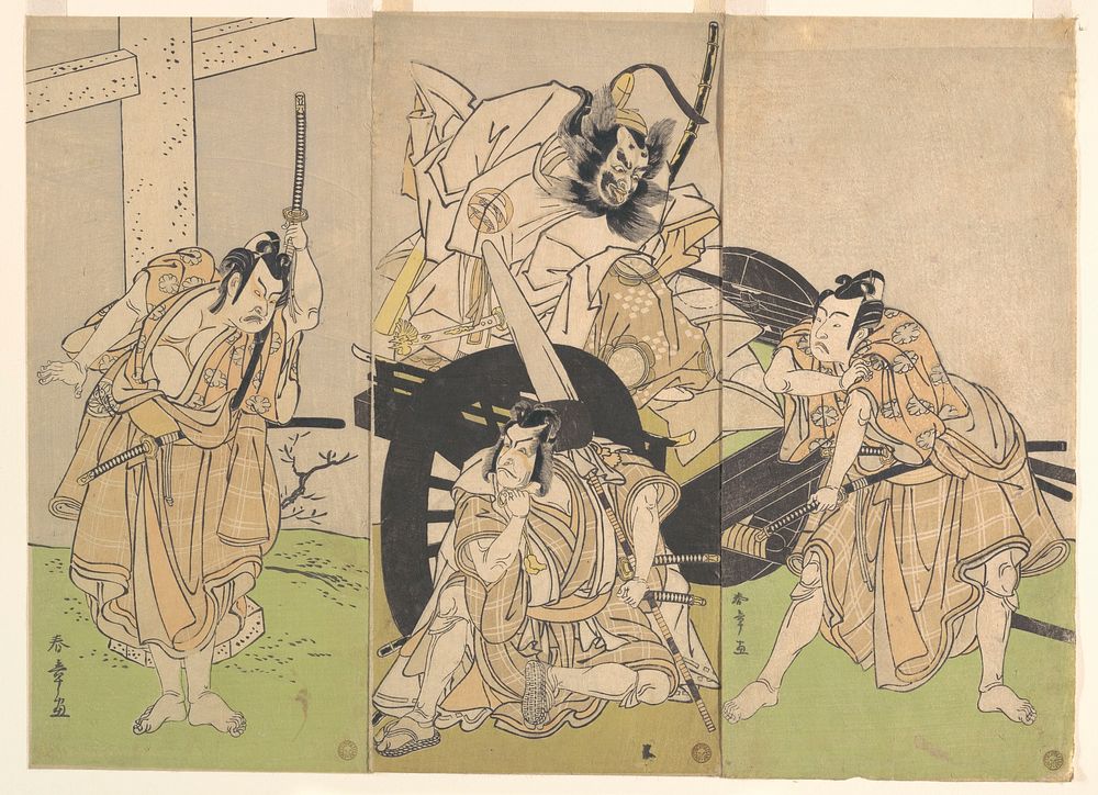 Kabuki Actors Ichikawa Yaozō II, Nakajima Mihoemon II, Ichikawa Ebizō III, and Ichimura Uzaemon IX in the Play Sugawara’s…