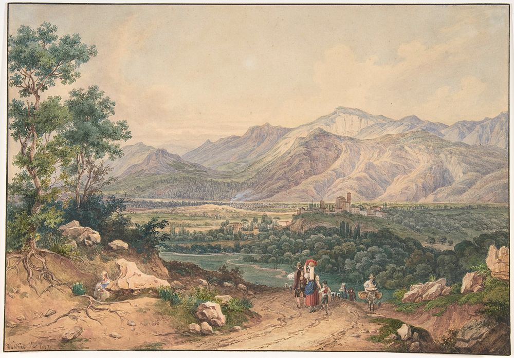 View of Lebanon, after an English Engraving and an Italianate motif of the Sabiner Mountains by Ernst Welker