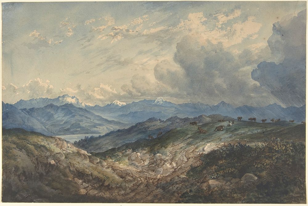 Mountainous Landscape with Approaching Thunderstorm  by Anonymous, German, 19th century