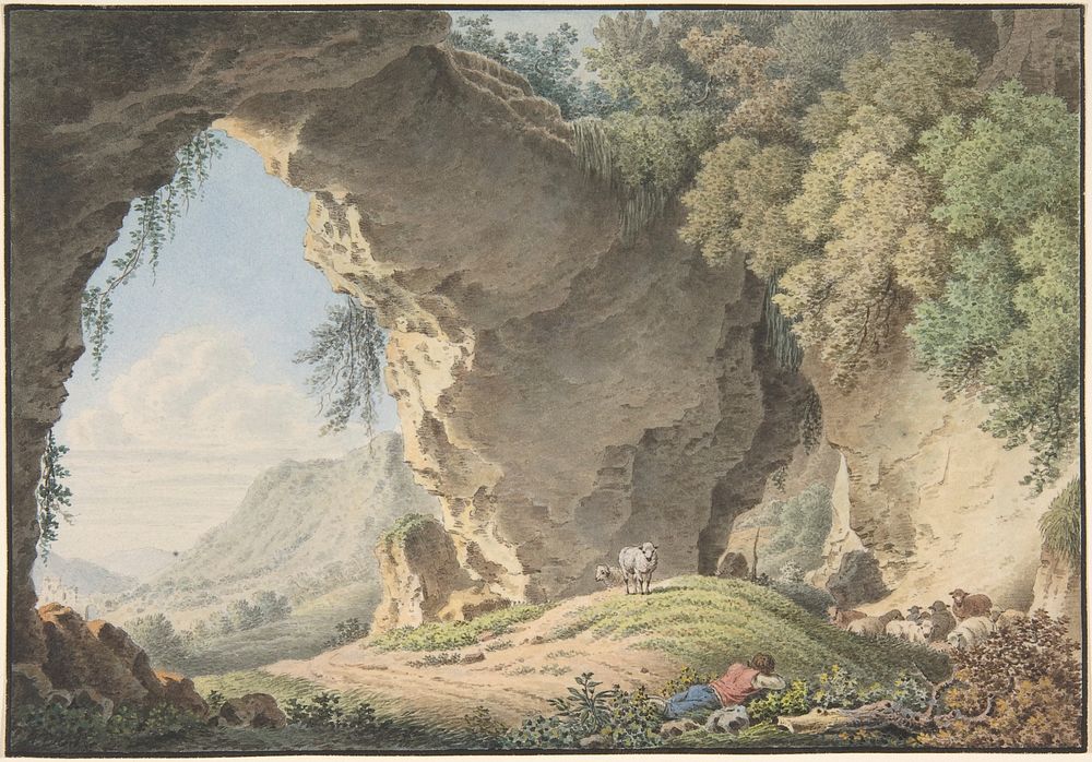 Rocky Landscape with Sleeping Shepherd by Philip Heinrich Dunker (German (born Switzerland), Bern 1780&ndash;1836 Nuremberg)