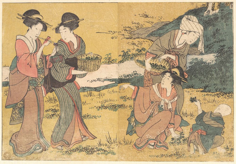 Girls Picking Green Leaves, from the illustrated book Flowers of the Four Seasons by Utamaro Kitagawa (1754–1806)