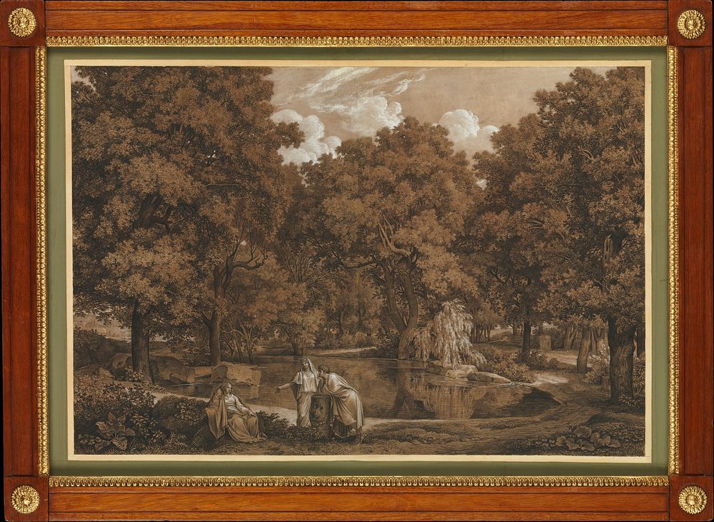 Arcadian Landscape with Three Figures at a Lake by Johann Christian Reinhart