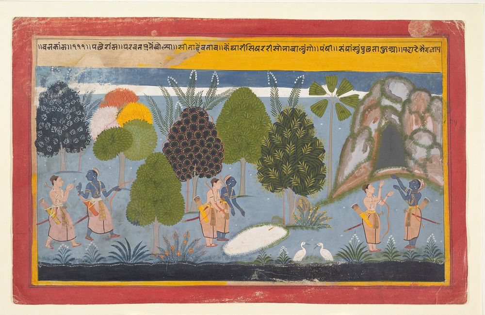 Rama and Lakshmana Search in Vain for Sita: Illustrated folio from a dispersed Ramayana series, India, Rajasthan, Mewar