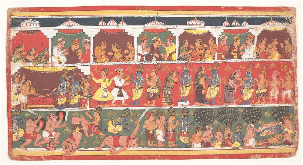 Encounters in Mathura: Page from a Dispersed Bhagavata Purana (Ancient Stories of Lord Vishnu), India (Madhya Pradesh, Malwa)