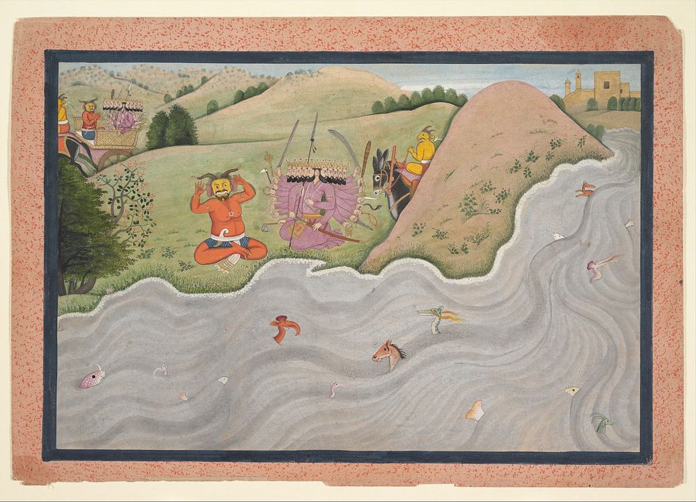 The Demon Marichi Tries to Dissuade Ravana; Illustrated folio from a dispersed Ramayana series, India (Himachal Pradesh…