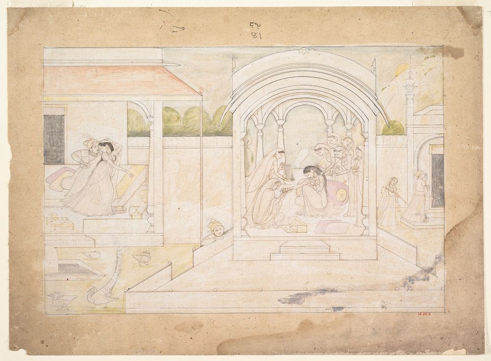 The Marital Bliss of Nala and Damayanti: Folio from a Nala-Damayanti Series, attributed to Ranjha (first generation after…