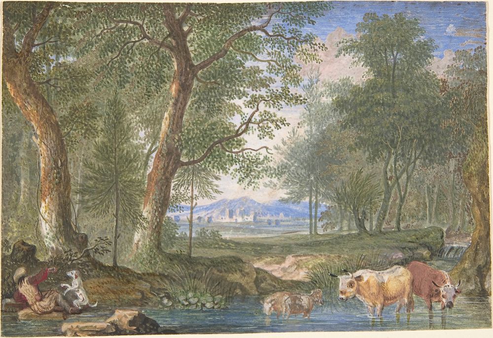Landscape with Cows in a Brook by Felix Meyer