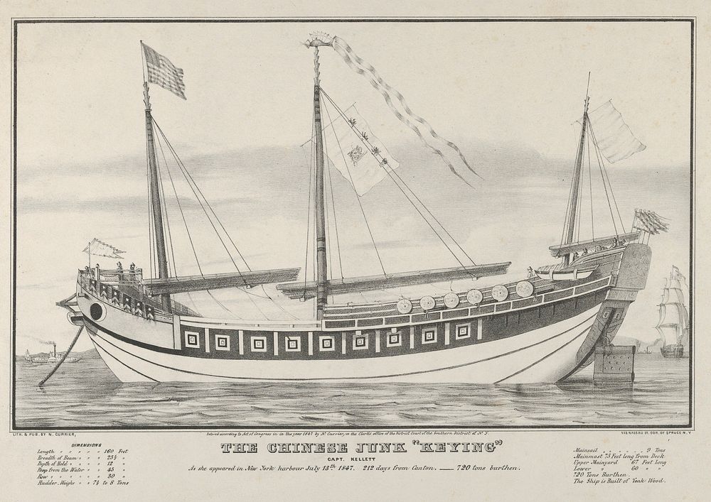 The Chinese Junk "Keying"–Captain Kellett–As she appeared in New York harbour July 13th, 1847–212 days from Canton.–720 tons…