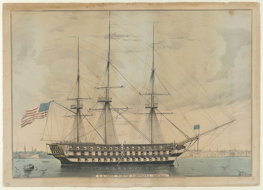 U. S. Ship North Carolina, 102 Guns by Lithographed and published by Nathaniel Currier (American, Roxbury, Massachusetts…