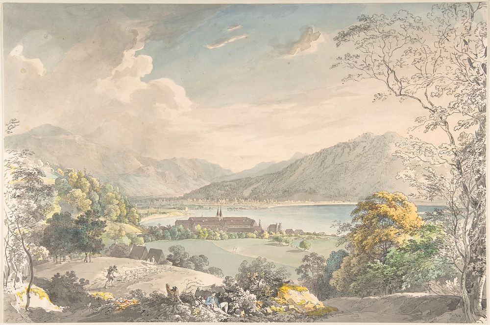 View of the Monastery in Tegernsee seen from the north-east by Johann Georg von Dillis (German, Gr&uuml;ngiebing…