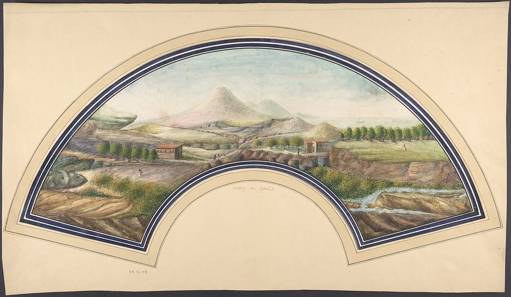 Fan Design with Mount Vesuvius by Anonymous, 19th century