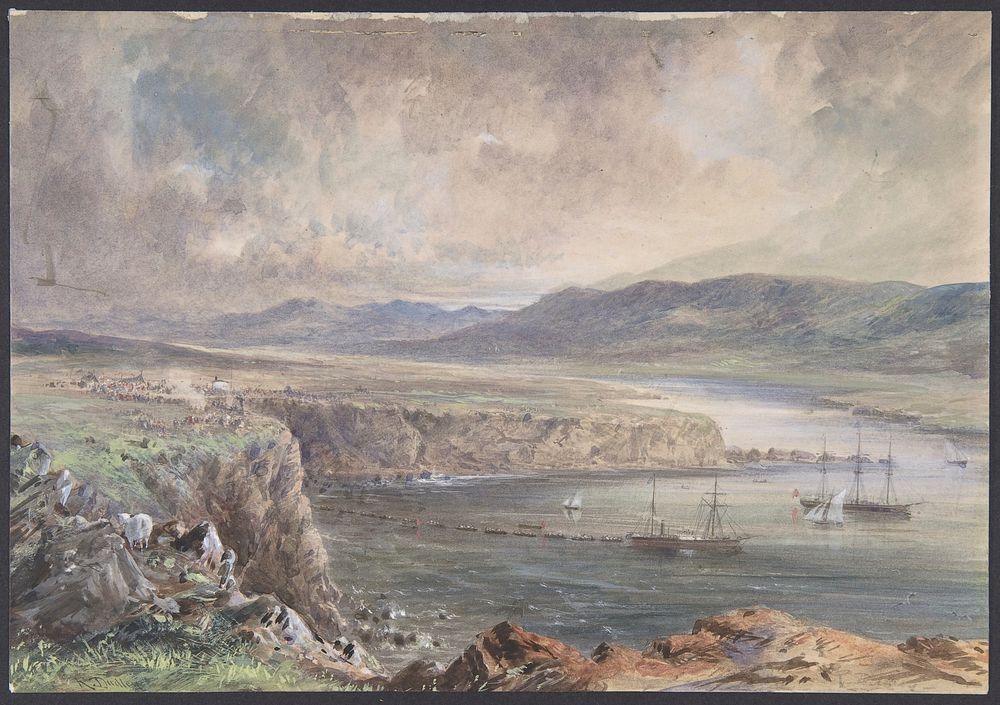 Foilhummerum Bay, Valentia, Looking from Cromwell Fort: The Caroline and Boats Laying the Earth Wire, July 21st, 1865 by…