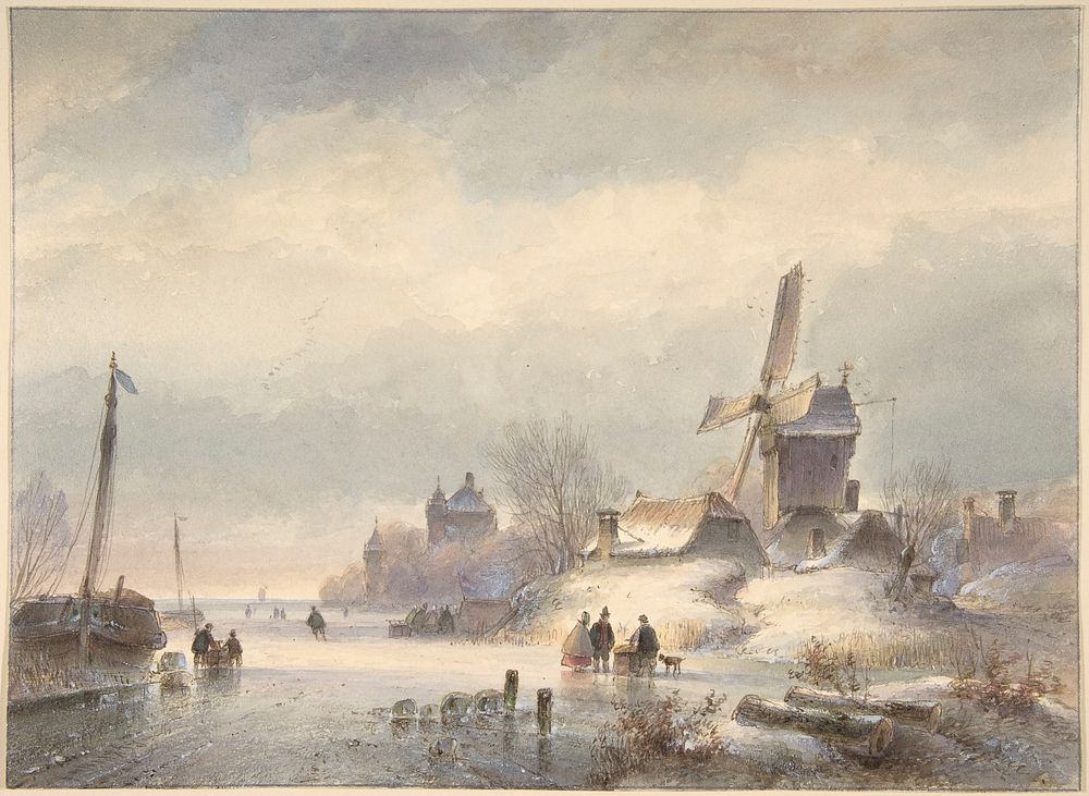 Winter Landscape with Frozen River by Lodewijk Johannes Kleijn