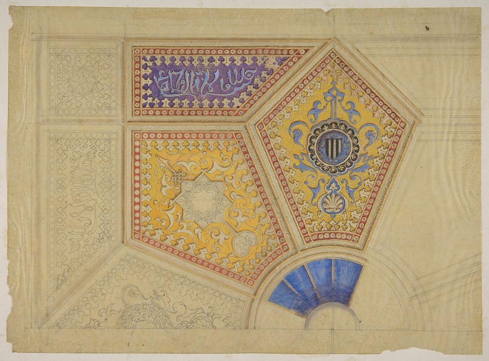 Design for the painted decoration of a coffered ceiling by Jules Lachaise and Eugène Pierre Gourdet