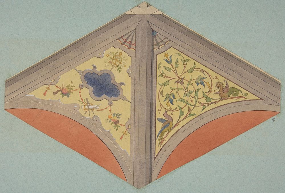 Designs for the painted decoration of a vaulted ceiling by Jules Edmond Charles Lachaise and Eugène Pierre Gourdet
