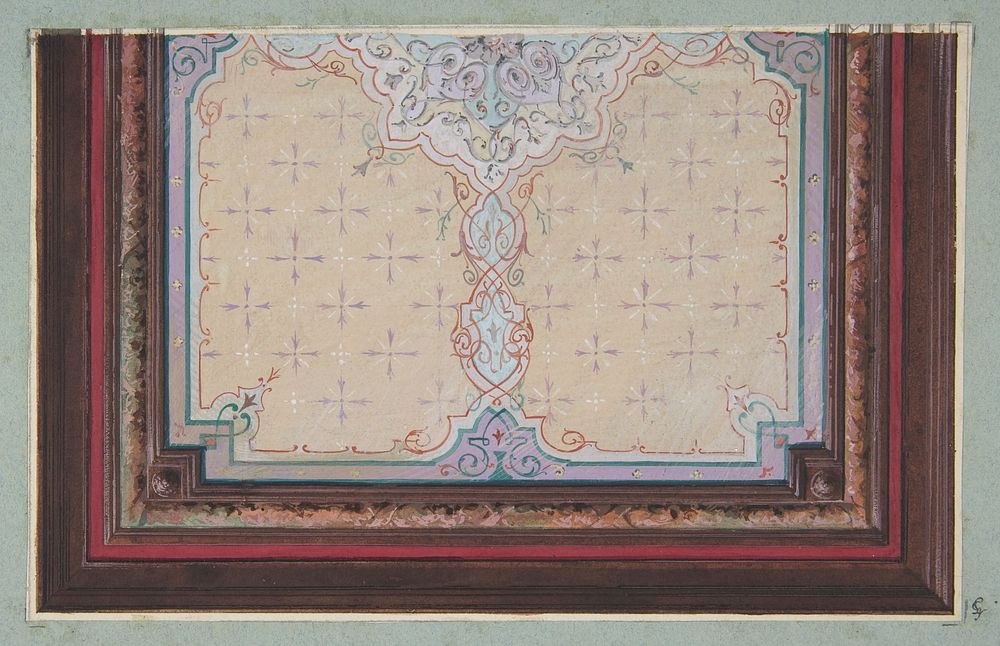 Design for the painted decoration of a ceiling with bursts and filagree by Jules Edmond Charles Lachaise and Eugène Pierre…