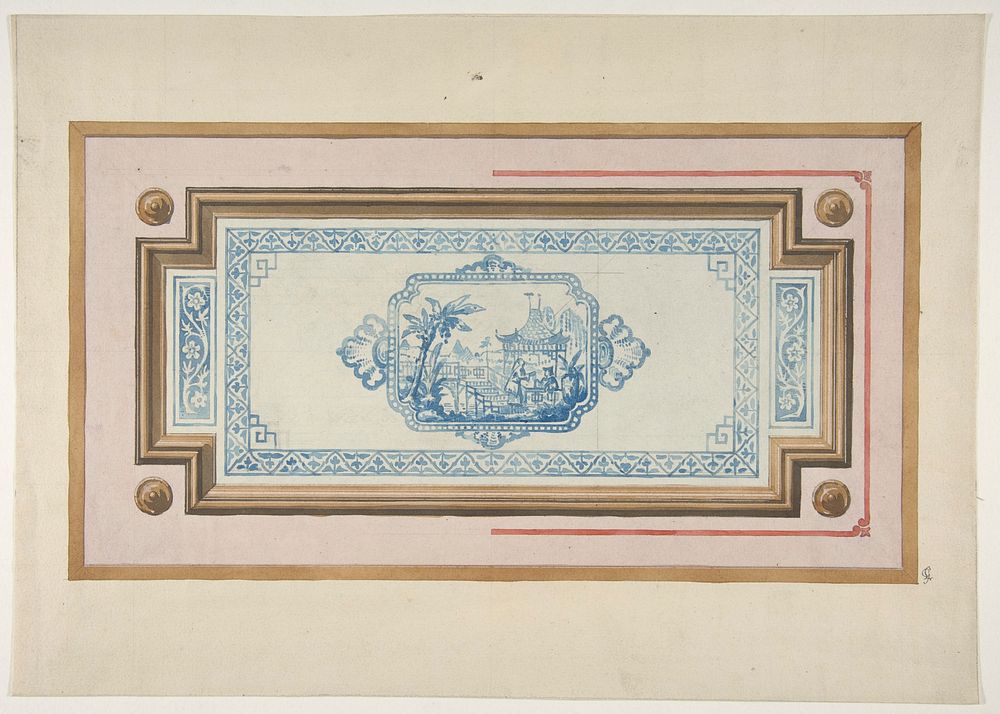 Design for the decoration of a ceiling with a Chinese blue and white design by Jules Edmond Charles Lachaise and Eugène…