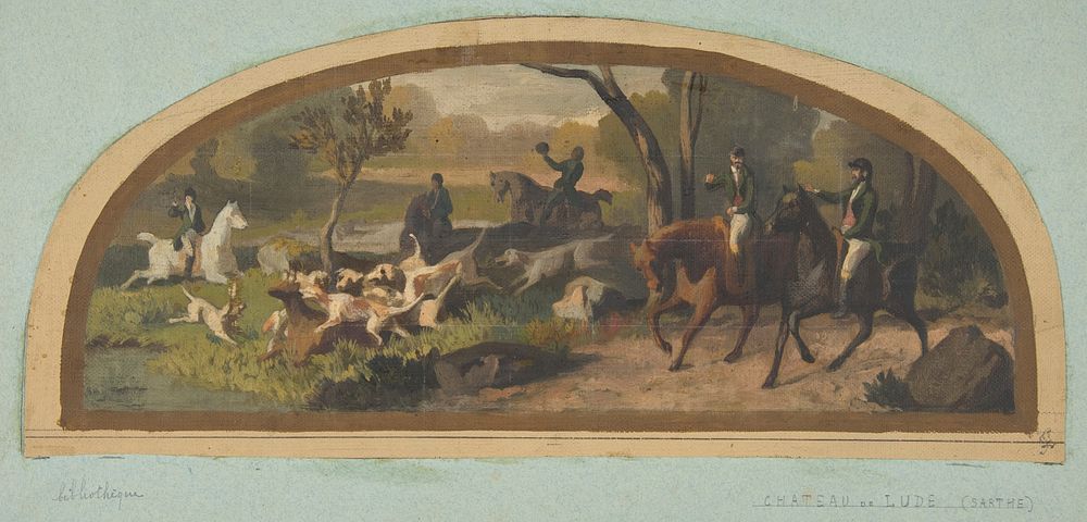 Hunting Scene; Mural design for a lunette in the library of the Chateau de Lude (Sarthe) by Jules Lachaise and Eugène Pierre…