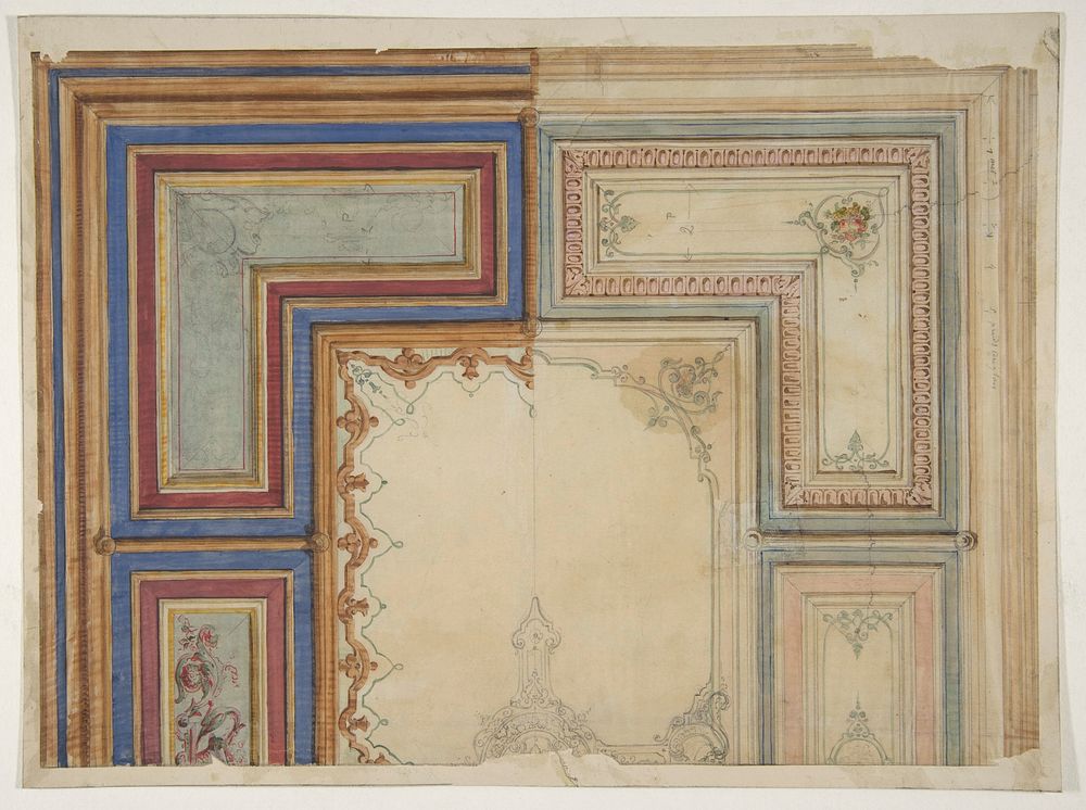 Two alternative designs for the painted decoration of a ceiling by Jules Edmond Charles Lachaise and Eugène Pierre Gourdet