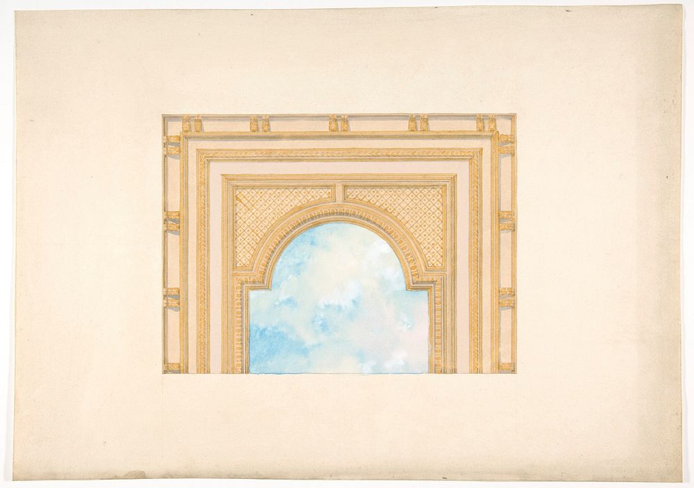 Partial design for a decorated ceiling painted with clouds by Jules-Edmond-Charles Lachaise and Eugène-Pierre Gourdet