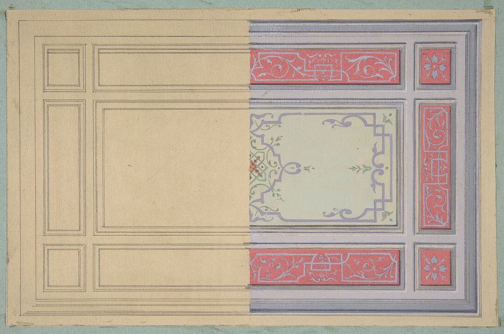 Design for the painted decoration of a ceiling in strapwork and rinceaux by Jules Edmond Charles Lachaise and Eugène Pierre…