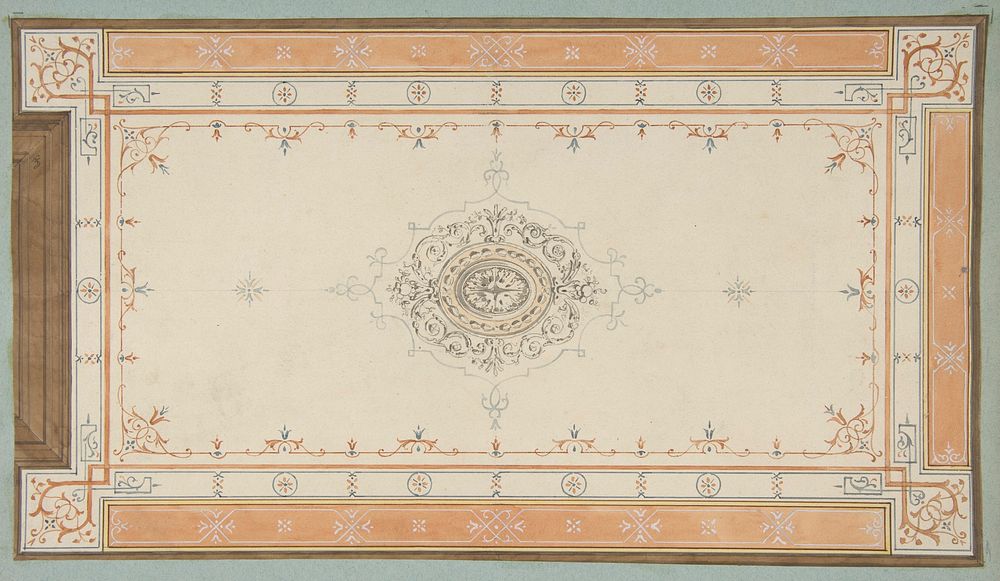 Design for the decoration of a ceiling with filagree borders and a central medallion by Jules Edmond Charles Lachaise and…