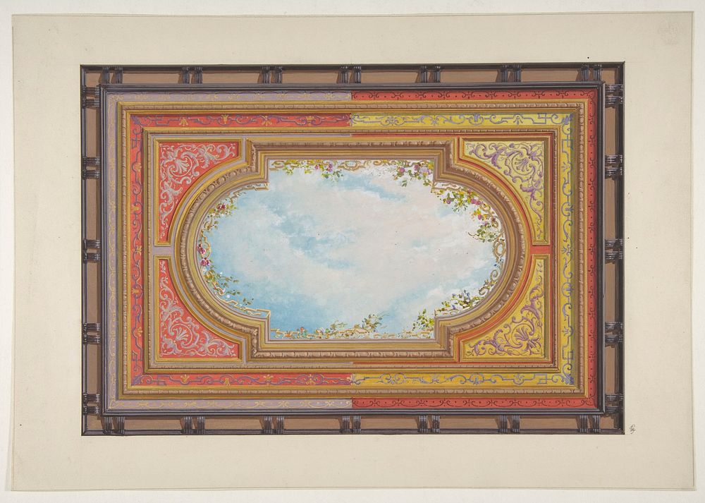 Design for a ceiling painted with trompe l'oeil clouds by Jules-Edmond-Charles Lachaise and Eugène-Pierre Gourdet