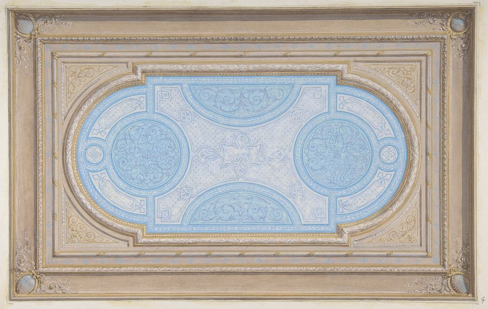 Design for a ceiling painted in filagree designs by Jules-Edmond-Charles Lachaise and Eugène-Pierre Gourdet