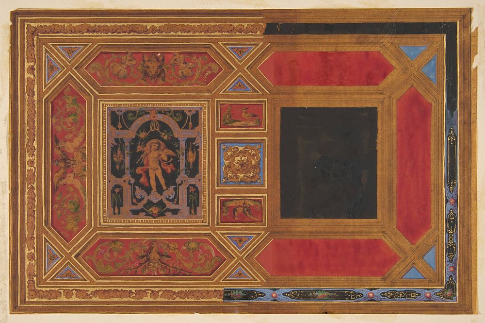 Design for a ceiling painted with grotesque motifs by Jules Lachaise and Eugène Pierre Gourdet