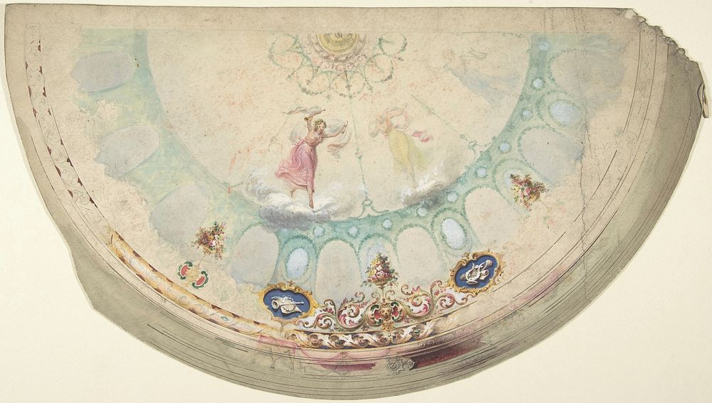 Half of a Circular Ceiling Design with Nymphs, Anonymous, British, 19th century