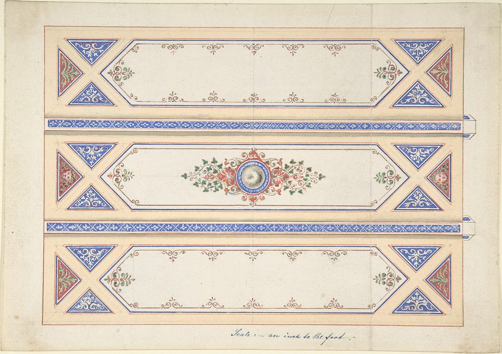 Ceiling Design with Three Panels Divided by Beams