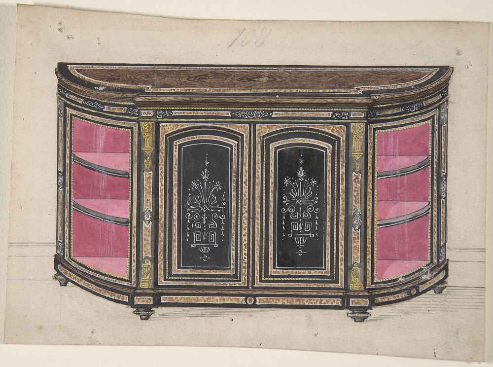 Cabinet Design with Black Doors and Red Interior, Anonymous, British, 19th century