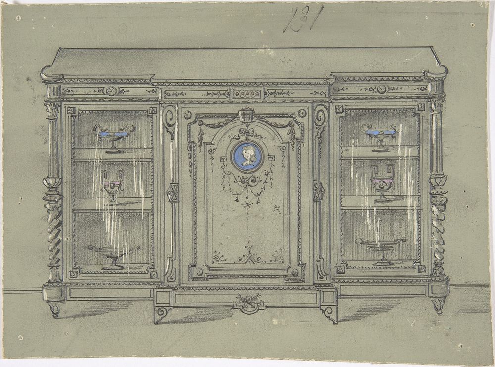 Design for a Cabinet with Glass Doors and a Porcelain Plaque