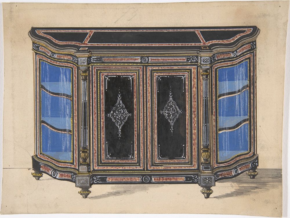 Design for a Cabinet with a Black Top and Blue Interior