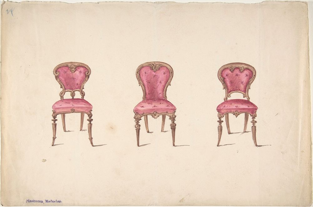 Design for Three Chairs with Red Upholstery, Anonymous, British, 19th century
