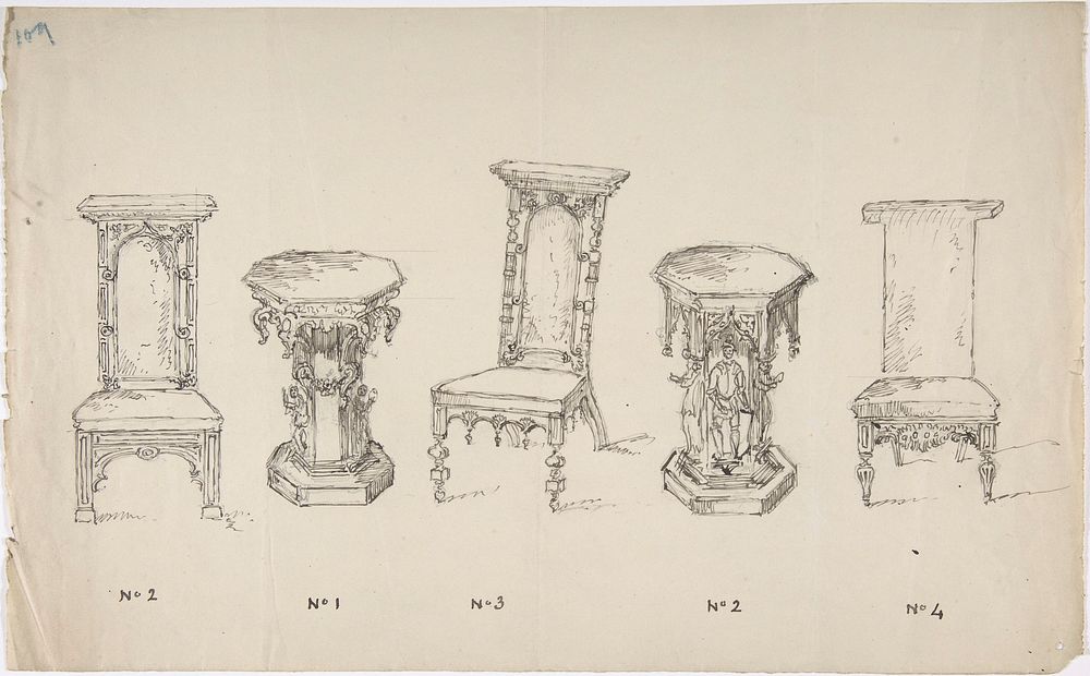 Design for Three Low Chairs and Two Pedestal Tables