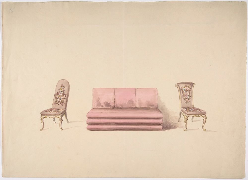 Design for a Pink Sofa and Two Mauve Chairs, Anonymous, British, 19th century