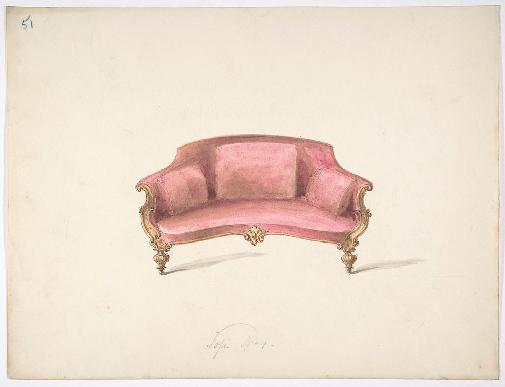 Design for a Curved-back Sofa Upholstered in Red