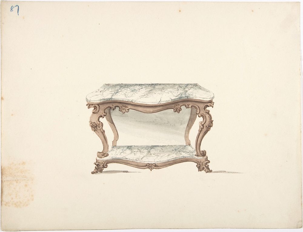 Design for a Marble Topped Table with a Marble Shelf, Anonymous, British, 19th century