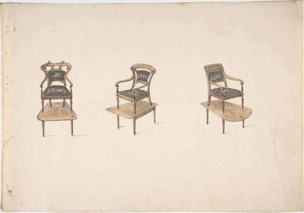 Design for Three Small Elevated Armchairs, Anonymous, British, 19th century