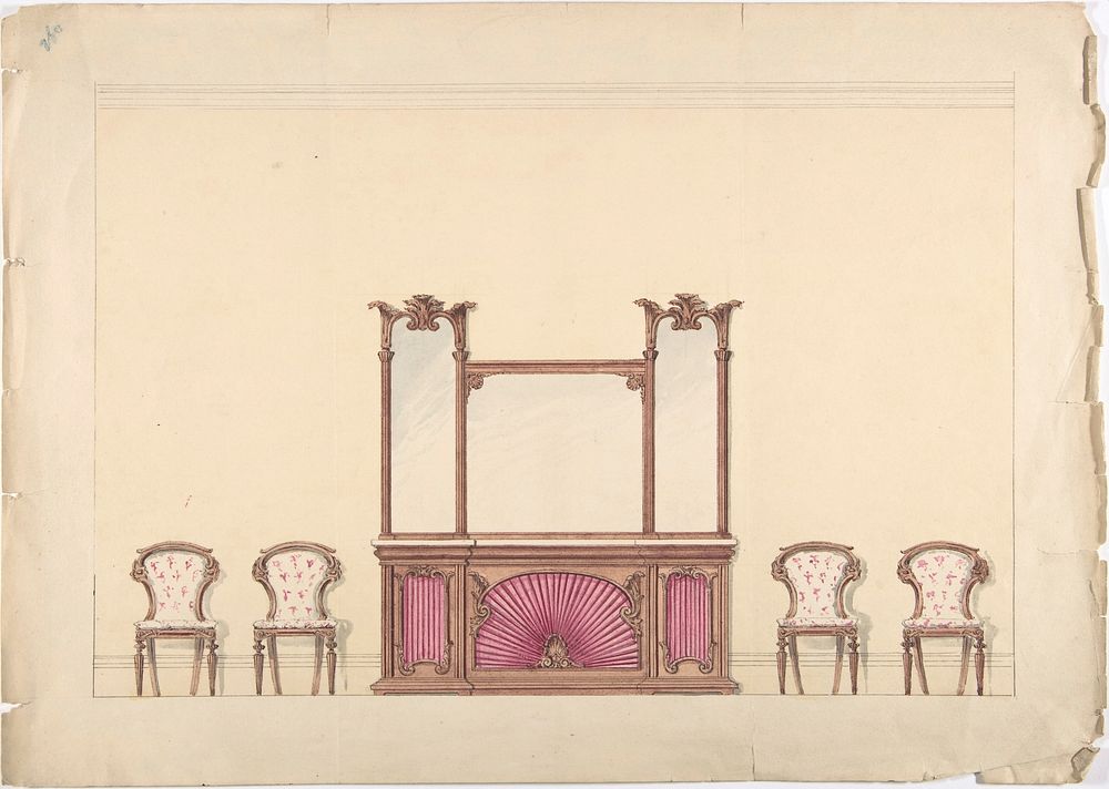 Design for a Mirrored Cabinet and Four Chairs